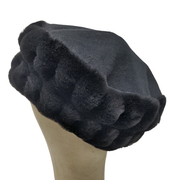 Midnight Velvet Womens Vegan Fur Hat Wool Blend Black Size NOE - Picture 1 of 8